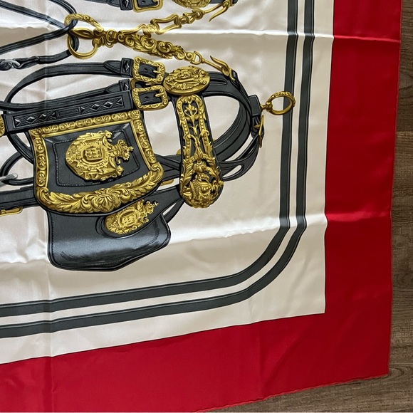 Authentic HERMES Carre 90 Scarf "BRIDES de GALA par" Silk Red - Picture 2 of 8